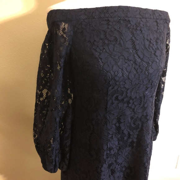 NWOT Trina Turk Dark Blue Lace Off Shoulder Dress - Picture 13 of 14